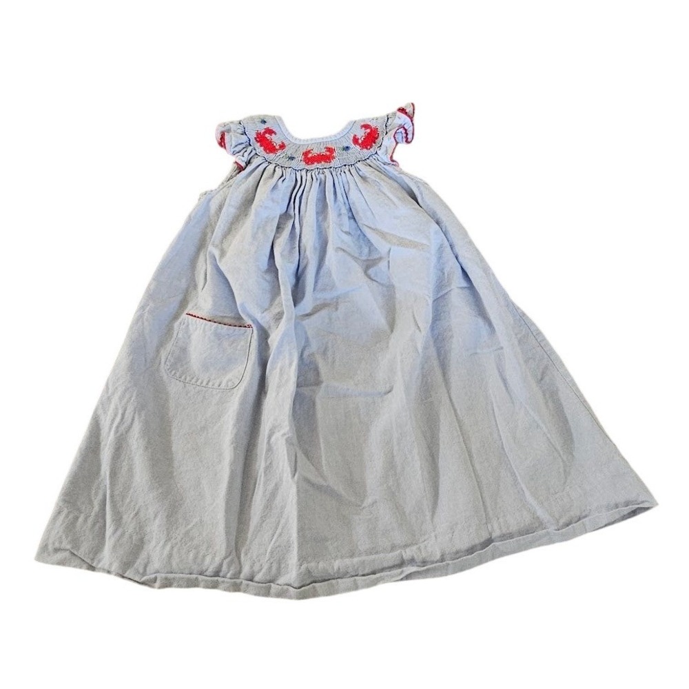 Vive La Fete Rags Land Girls Blue Smocked Crab Dress Size 2 Summer Coastal